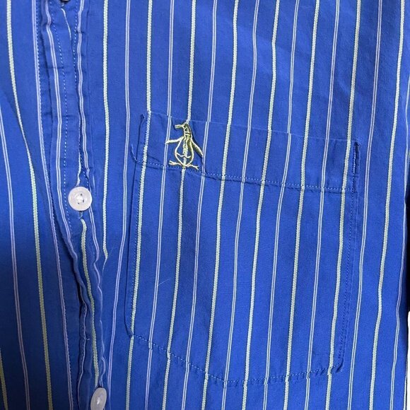 ORIGINAL PENGUIN ~ Blue and Yellow Striped Men's button down - Picture 2 of 7